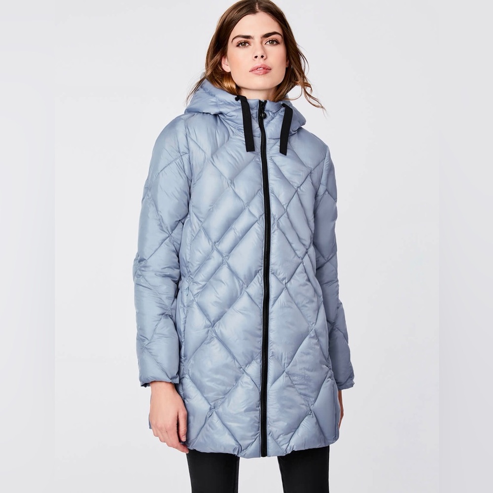 Bernardo LOVE Dynamic Diamond Blue Quilted Hooded Puffer Coat | Size M